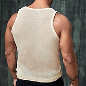 お買い得  ジム用タンクトップ-男性用 タンクトップ ベストトップ アンダーシャツ ノースリーブシャツ ノースリーブ クルーネック 夏 平織り ファッション 日常 スポーツ ニット バケーション スポーツ お出かけ ホワイト メンズトップTシャツ