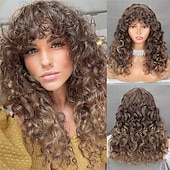 economico Parrucche trendy sintetiche-parrucche afro ricci biondi per donne nere parrucche afro bionde ombre anni &#039;70 per donne parrucche ricci crespi anni &#039;70 biondo mixd marrone