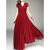 abordables Robes habillées-Femme robe longue robe soirée Robe casual Robe Évasée Moderne Robe chic robe demoiselle d honneur du quotidien Rendez-vous Mince Couleur monochrome Manche Courte Col V Noir Blanche Jaune Vin Et