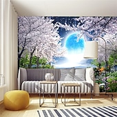 economico Carta da parati-Sfondi fantastici murale paesaggio 3d murale carta da parati vista notturna fiore di ciliegio adesivo da parete autoadesivo in pvc/vinile per soggiorno camera da letto ristorante hotel panno da