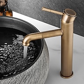 abordables Classiques-mitigeur d&#039;évier de salle de bain vintage haut, robinets de lavabo monobloc monocommande monté sur pont antique, avec tuyau d&#039;eau chaude et froide robinets d&#039;eau rétro laiton noir