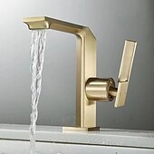 cheap Classical-Waterfall Bathroom Sink Mixer Faucet Brass, Single Handle Washroom Basin Taps One Hole Faucets with Hot and Cold Hose, Waterfall Spout Brass Bathroom Tap Chrome Black Gold Grey