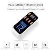 رخيصةأون شواحن لاسلكية-8USB للهاتف المحمول سريع الشحن شاشة رقمية QC3.0 فلاش شحن سريع متعدد الوظائف PD شحن سريع شاحن متعدد المنافذ مع شاشة عرض