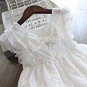 abordables Robes à Fleurs pour Filles-Robe de Demoiselle d&#039;Honneur Fille Fille Robe Robe de princesse Robe de fête Ecole Formel Mariage Elégant Décontractées Imprimer Garniture en dentelle Couleur Pleine Sans Manches Col Ras du Cou