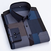 economico Camicie Button Down da uomo-Per uomo Camicie Camicia abbottonata Camicia non stirabile A quadri / A righe / Chevron Matrimonio Ufficio e carriera Blu chiaro Nero Bianco Rosso Manica lunga Collo ripiegabile Per tutte le stagioni