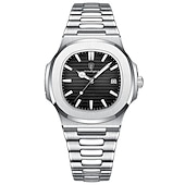cheap Quartz Watches-POEDAGAR Luxury Watch Business Waterproof Male Clock Luminous Date Stainless Steel Square Quartz Men Watch