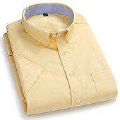 billiga oxfordskjortor för män-Herr Skjorta Button Down skjorta Icke-järnskjorta Oxford skjorta Enfärgad / vanlig färg Bröllop Kontor &amp; Karriär Svart Vit Gul Mörk marin Kortärmad Tröjkrage Vår &amp; sommar Kläder