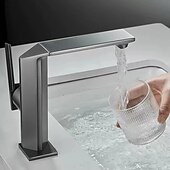 cheap Classical-Waterfall Bathroom Sink Mixer Faucet Brass, Single Handle Washroom Basin Taps One Hole Faucets with Hot and Cold Hose, Waterfall Spout Brass Bathroom Tap Chrome Black Gold Grey