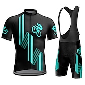 お買い得  男性用衣料品セット-男性用 ビブショーツ付きサイクリングジャージー グラフィック おかしい 半袖 バイク スーツウェア 3つのリアポケット付き マウンテンサイクリング ロードバイク 3Dパッド 速乾性 後ポケット 吸汗性 スポーツ イエロー ルビーレッド ブルー 衣類