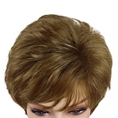 cheap Older Wigs-Synthetic Short Wigs for White Women Sandy Blonde Wig with Bangs Mix Brown Color Curly Wig Hair Ombre Elderly Wig Mom