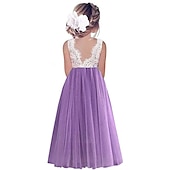 preiswerte Kleider für die Blumenmädchen-Blumenmädchenkleid Mädchen Party Kleid Leistung Hochzeit Party Prinzessin Süß Gitter Feste Farbe Ärmellos Rundhalsausschnitt Weiß Rosa 2-12 Jahre