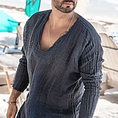 Men's Cotton Linen Shirt Summer Shirt Casual Shirt Beach Shirt Plain Casual Daily Dark Blue Long Sleeve Collar Spring & Summer Clothing Apparel4