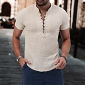 economico Strada-Per uomo Camicia di lino Camicia con colletto alla coreana Camicia popover Camicia Estiva Abbigliamento da spiaggia Camicia casual Semplice Vacanza Casuale Nero Bianco Rosa Vino Manica Corta Scollo a