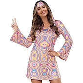 cheap Dresses-Hippie Retro Vintage Hippie 1970s Disco Dress Headpiece Women&#039;s Costume Vintage Cosplay Party &amp; Evening Dress Masquerade