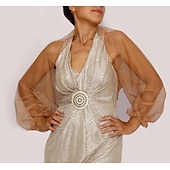 voordelige bruiloft gast wraps-Mesh Bolero Lange Puff Rimpelingen Mouw Doorzichtige Cover Up Shrug Tulle Bolero Bruids Organza Bruiloft Gast Mode Dames Wrap Zonbescherming All-Match Lente  Zomer jurk om indruk te maken