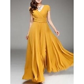 abordables Robes habillées-Femme robe longue robe soirée Robe casual Robe Évasée Moderne Robe chic robe demoiselle d honneur du quotidien Rendez-vous Mince Couleur monochrome Manche Courte Col V Noir Blanche Jaune Vin Et