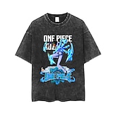 abordables Gráficos de personajes de dibujos animados y películas-One Piece Monkey D Luffy T-Shirt Camiseta extragrande lavada con ácido Estampado Gráfico Para Pareja Hombre Mujer Adulto Lavado con acido Casual Diario