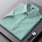 economico camicie da uomo no stiro-Per uomo Camicie Camicia a righe Camicia non stirabile Banda Matrimonio Da mare Nero Verde chiaro Rosso Blu reale Manica corta Collo ripiegabile Per tutte le stagioni Abbigliamento Bottone giù