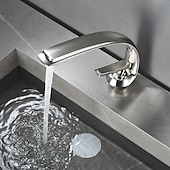 cheap Classical-Bathroom Sink Mixer Faucet, Single Handle One Hole Washroom Basin Taps Chrome Finish Bathroom Faucet with Hot and Cold Water Hose