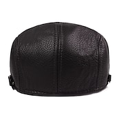 cheap Men&#039;s Hats-Men&#039;s Flat Cap Black Brown PU Pure Color 1920s Fashion Vintage Casual Outdoor Street Daily Pure Color Windproof Comfort Breathable Fashion