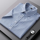 economico camicie da uomo no stiro-Per uomo Camicie Camicia a righe Camicia non stirabile Banda Matrimonio Da mare Nero Verde chiaro Rosso Blu reale Manica corta Collo ripiegabile Per tutte le stagioni Abbigliamento Bottone giù
