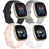 お買い得  Fitbitウォッチバンド-4パック 3パック スマートウォッチバンド と互換性があります Fitbit Versa 4 Sense 2 Versa 3 Sense ソフトシリコーン スマートウォッチ ストラップ 調整可 女性 男性 スポーツバンド 置換 リストバンド