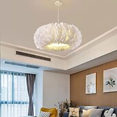 economico Luci a sospensione-lampadario a sospensione a led dimmerabile 50cm Lampada a sospensione a bouquet di piume bianche a 1 luce romantica apparecchio di illuminazione montato per la camera da letto del ristorante