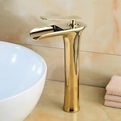 economico Classici-miscelatore lavabo bagno a cascata alto, lavabo monocomando rubinetti lavabo monocomando bagno con tubo acqua calda e fredda monoblocco vaso acqua rubinetto in ottone montato a ponte