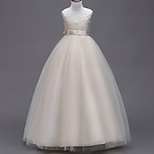 preiswerte Kleider für die Blumenmädchen-kinderkleidung Mädchen Blumenmädchen Kleid Kleid Einfarbig Ärmellos Hochzeit Party Spitze Gitter Kuschelig Polyester Maxi Blumenmädchenkleid Sommer 4-13 Jahre Buntes Lila Farbpulver Weiß