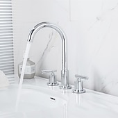 halpa Kaksikahvaiset-laajalle levinnyt kylpyhuoneen pesualtaan hana, 360 kääntyvä messinki 3 reikää 2 kahvaa pesuallashana asennettuna, pesuhuoneen pesuallas vesihana kuuma- ja kylmäletkulla