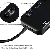 economico Hub USB-Hub USB 3.0 a 4 porte con interruttori di alimentazione a LED individuali Splitter di trasferimento compatibile con hub dati portatile