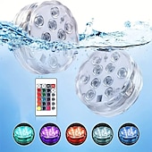 baratos Luzes Subaquáticas-luzes led submersíveis ao ar livre à prova d&#039;água 10 led rgb lâmpada de pesca subaquática luzes de fonte de lagoa controle remoto operado por bateria 16 cores luzes de piscina para vaso aquário tanque de peixes