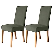 economico Fodera per sedia da pranzo-Coprisedia da pranzo 2 pezzi, coprisedia elasticizzato in velluto bordeaux, coprisedia lavabile in spandex con protezione inferiore elastica, motivo floreale in stile fattoria per sala da pranzo,