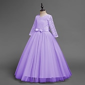 cheap Flower Girl's Dresses-Kids Girls' Flower Girl Dress Dress Half Sleeve Wedding Party Lace up Mesh Elegant Vintage Maxi Swing Dress A Line Dress Spring Fall 3-12 Years White Light Green Pink