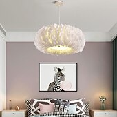 economico Luci a sospensione-lampadario a sospensione a led dimmerabile 50cm Lampada a sospensione a bouquet di piume bianche a 1 luce romantica apparecchio di illuminazione montato per la camera da letto del ristorante