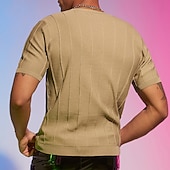 זול חולצות טריקו קז&#039;ואל לגברים-בגדי ריקוד גברים חולצה קצרה טי סרוג שרוול קצר צווארון צווארון קיץ אחיד אופנתי בסיסי יום יומי סרוג חופשה ליציאה יום יומי\קז&#039;ואל כחול כהה חאקי ירוק צבאי חולצה עליונה לגברים