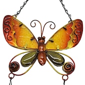 baratos Espanta-espíritos-1 peça borboleta pintada de metal sino de vento artesanato ao ar livre brilha na noite ornamento pendurado para decoração de jardim de varanda de janela, 60x17cm/23,6&#039;&#039;x6,7&#039;&#039;