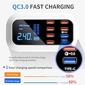 رخيصةأون شواحن لاسلكية-8USB للهاتف المحمول سريع الشحن شاشة رقمية QC3.0 فلاش شحن سريع متعدد الوظائف PD شحن سريع شاحن متعدد المنافذ مع شاشة عرض