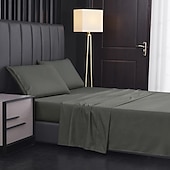 baratos Lençóis e fronhas-Conjunto de lençol de cama de microfibra supermacio para hotel de luxo egípcio com 4 peças, bolso profundo sem rugas de 14/18 polegadas