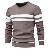 abordables Pull col rond-Homme Pull Chandail Pull Tricoter Tricoté Rayé Col Ras du Cou mode Extérieur Intérieur Vêtement Tenue Automne Hiver Noir Bleu S M L