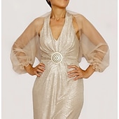 voordelige bruiloft gast wraps-Mesh Bolero Lange Puff Rimpelingen Mouw Doorzichtige Cover Up Shrug Tulle Bolero Bruids Organza Bruiloft Gast Mode Dames Wrap Zonbescherming All-Match Lente  Zomer jurk om indruk te maken