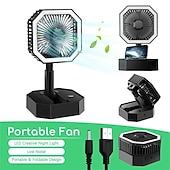 お買い得  携帯扇風機-WAZA折りたたみ式USBミニファン – 高さと角度調整可能、LEDライト付き、旅行とオフィス用の個人用充電式ファン