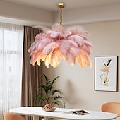 abordables Luces de isla-Lámpara colgante de luz led, hermosa lámpara colgante de ramo de plumas de avestruz blanco extra grande, accesorio de iluminación montado romántico para el dormitorio del restaurante