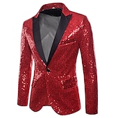 billiga Herrars klassiska kavajer-Herr Kavaj Prestanda Cocktailfest Punkmode Vår Höst Paljett Ensfärgat Ficka Skinande Enkelknäppt med Ett Knapphål Blazer Silver Svart Rubinrött Blå