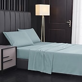 abordables Sábanas y funda de almohada-Juego de sábanas de 4 piezas, sábanas egipcias de lujo para hotel de microfibra súper suave, bolsillo profundo de 14/18 pulgadas, sin arrugas