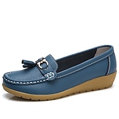 billige Flate sko til kvinner-Dame Flate sko Slip-Ons Store størrelser Klassiske Loafers Myke sko Arbeid Daglig Vandring Helfarge Sommer Flat hæl Kvadratisk Tå Fritid minimalisme Fuskelær PU Tøfler Lyseblå Vin Svart
