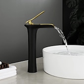 economico Classici-miscelatore lavabo bagno a cascata alto, lavabo monocomando rubinetti lavabo monocomando bagno con tubo acqua calda e fredda monoblocco vaso acqua rubinetto in ottone montato a ponte