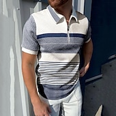 Men's Polo Shirt Golf Shirt Casual Holiday Lapel Quarter Zip Short Sleeve Fashion Basic Color Block Quarter Zip Summer Regular Fit Red Brown Light Grey Gray Polo Shirt3