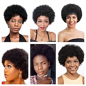 economico Parrucche di capelli veri senza cuffia-parrucca di capelli umani remy afro riccio parte laterale naturale designer parrucca afro-americana senza cappuccio capelli cinesi delle donne nero 6 pollici da sera da sera festa / serata