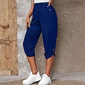 abordables Bermuda-Femme short capri Mode Mollet Plein Poches latérales Confort Micro-élastique Casual Quotidien Noir Vin Bleu Kaki Standard